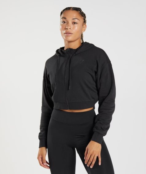 Women's Gymshark GS Power Cropped Zip Hoodie Black | CA D756N8